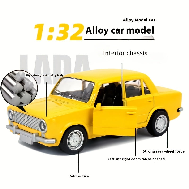 36 Scale Yellow Alloy Die-Cast Car Model with Double Opening Doors