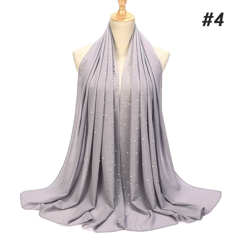 Women’s Shimmery Faux Diamond Chiffon Scarf Bubble Shawl Solid Color Breathable Sun Protection