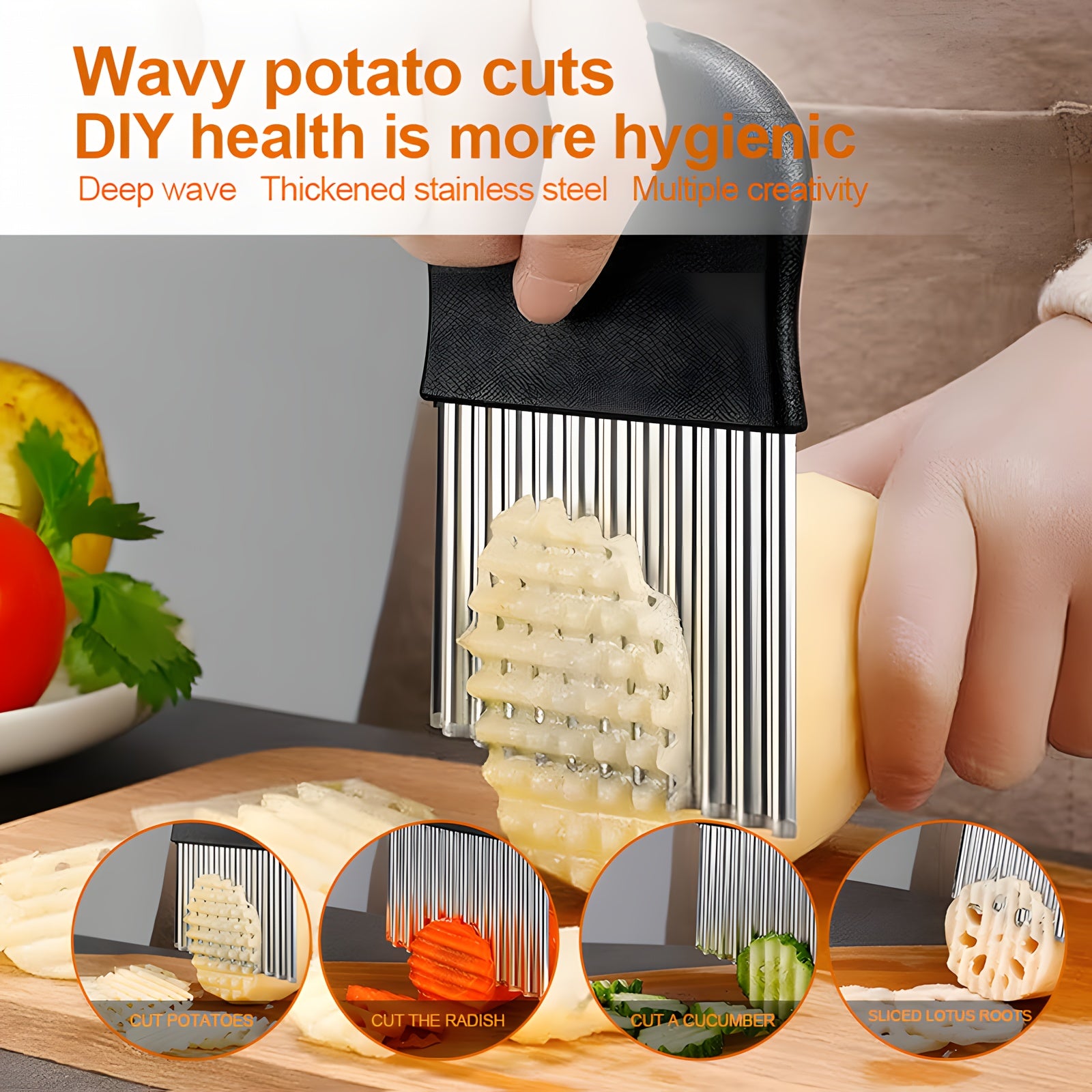 Stainless Steel Wavy Potato Cutter Vegetable Slicer Crinkle Cut Tool