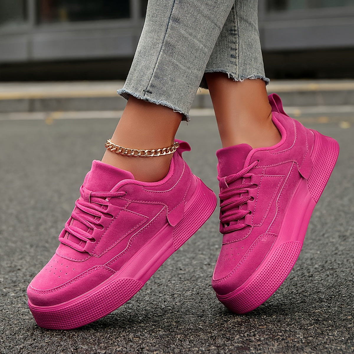 Women's Pink Low-Top Skate Sneakers Casual Outdoor Shoes With EVA Sole