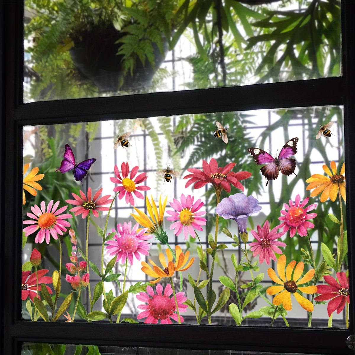 Colorful Flower and Butterfly Window Sticker PVC Glass Decal Shiny Wall Accent