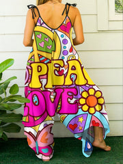 Plus Size Bohemian Print Jumpsuit Sleeveless Summer Dress Casual Vacation Dress