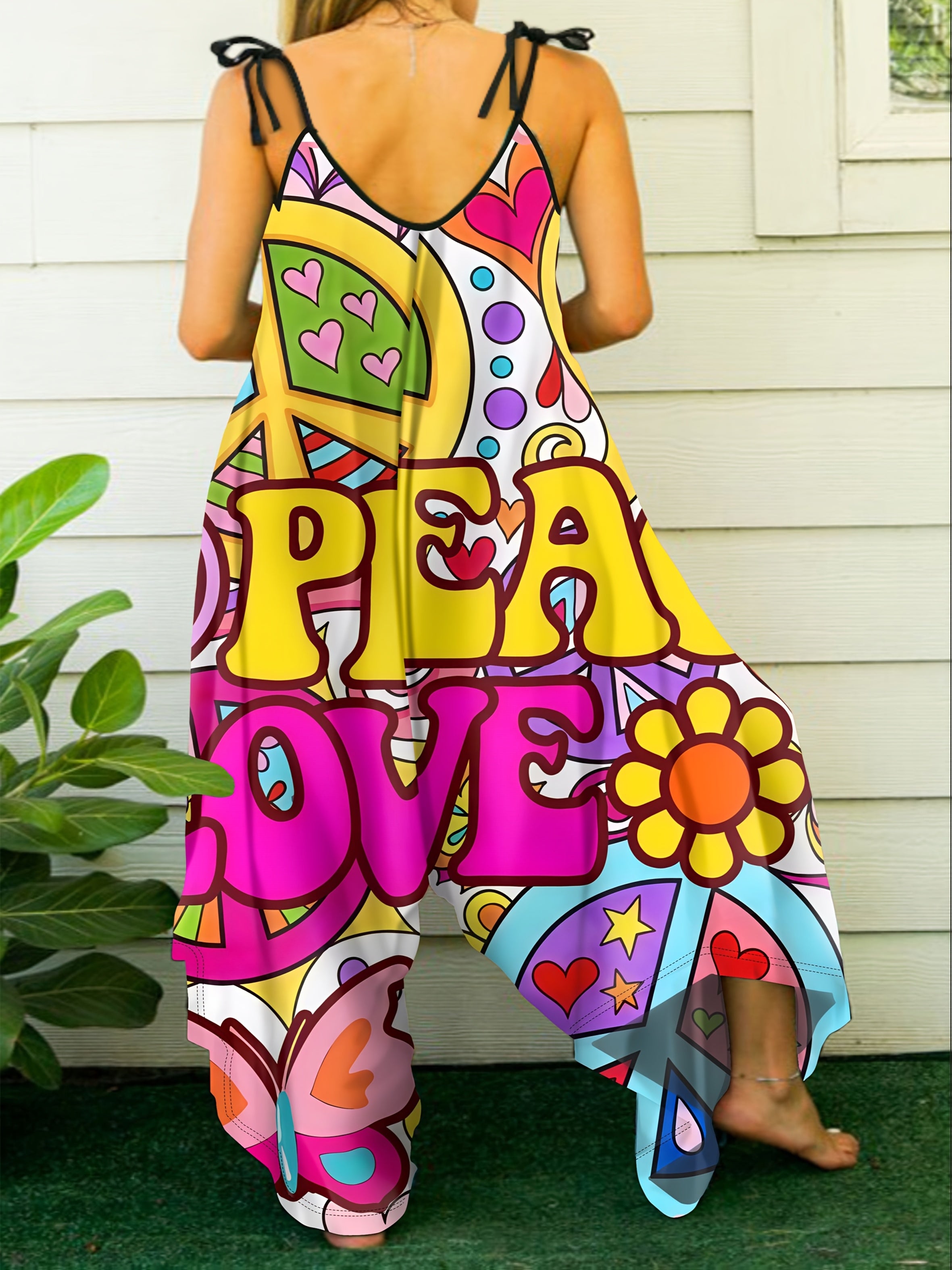 Plus Size Bohemian Print Jumpsuit Sleeveless Summer Dress Casual Vacation Dress