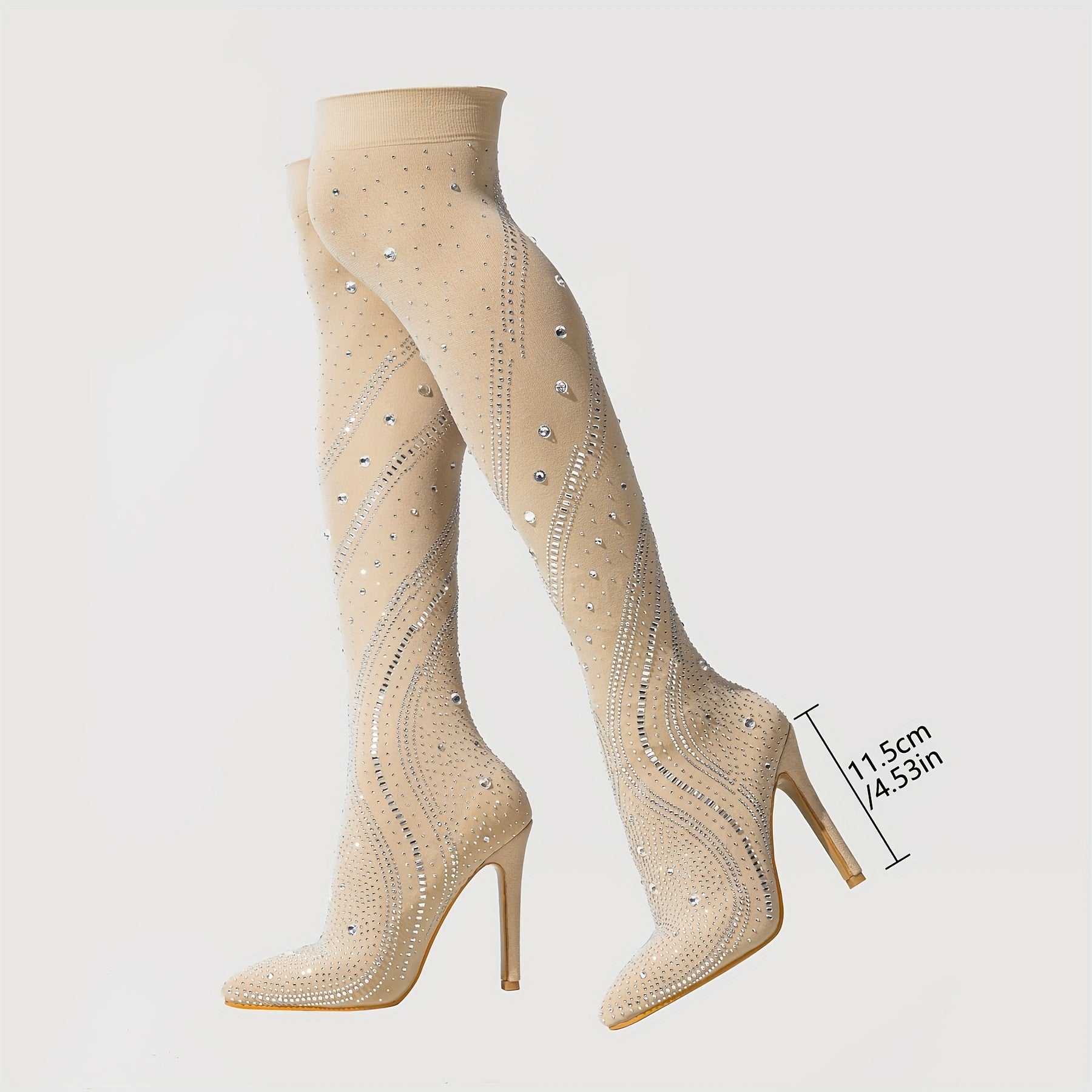 Women's Stretch Mesh Over-the-Knee Boots with Rhinestones and Stiletto Heels