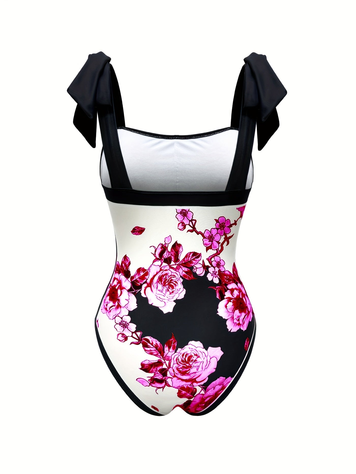 Women's Floral Sun Protection One-Piece Swimsuit with Sheer Skirt Polyester Elastane