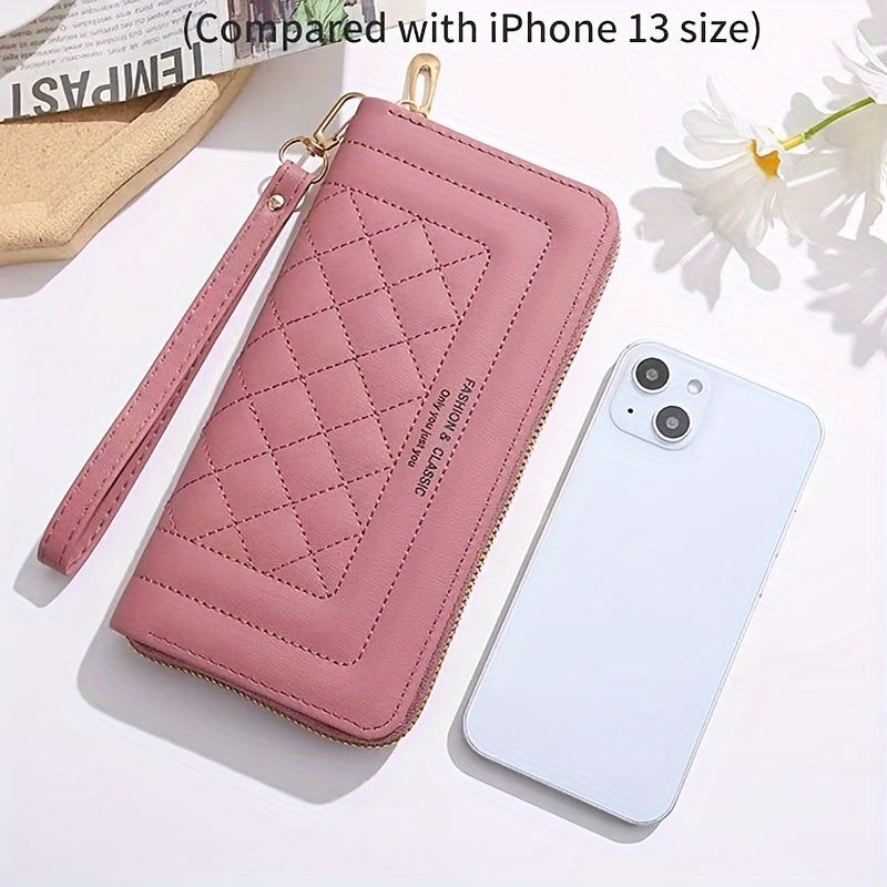 Women's Quilted Faux Leather Clutch Wallet with Wristlet in Red Black Burgundy