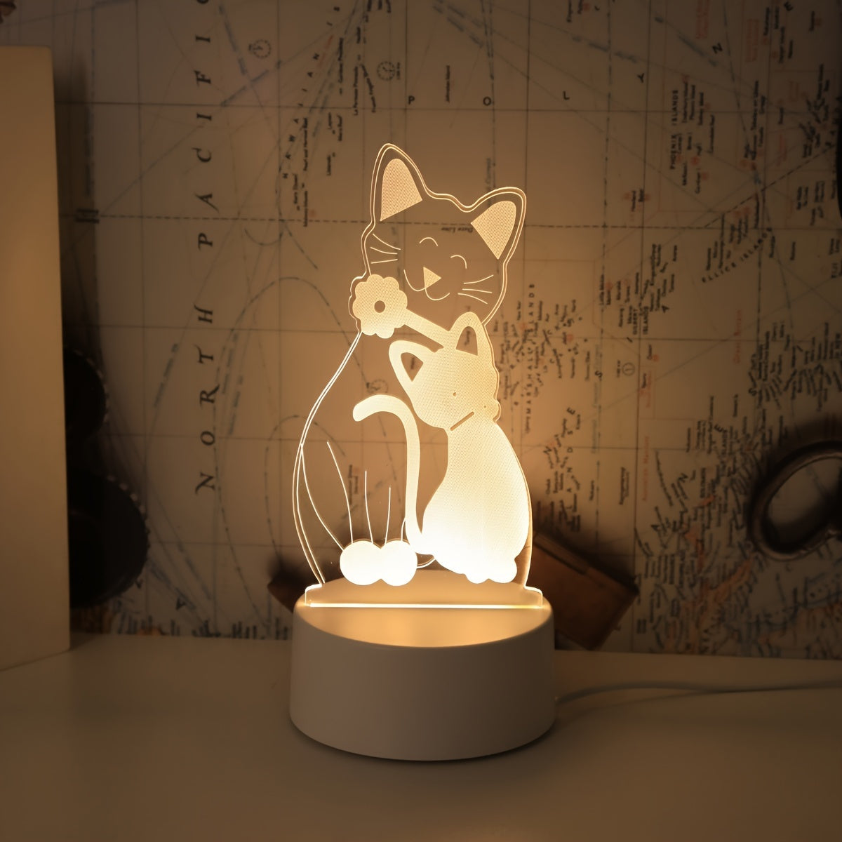 Monochrome 3D Cat Night Light USB Powered Bedroom Bedside Decor Gift