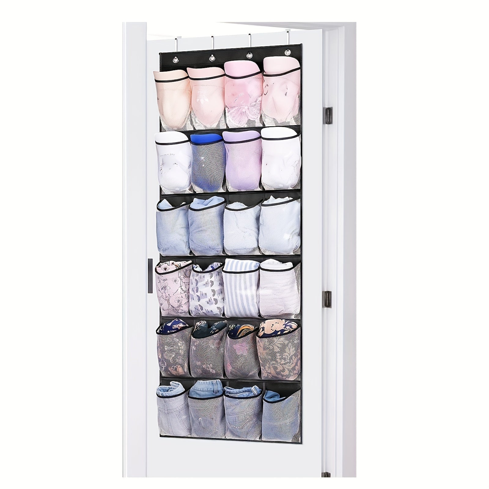 Over-the-Door Shoe Storage Bag with 24 Mesh Pockets for Closet Organization