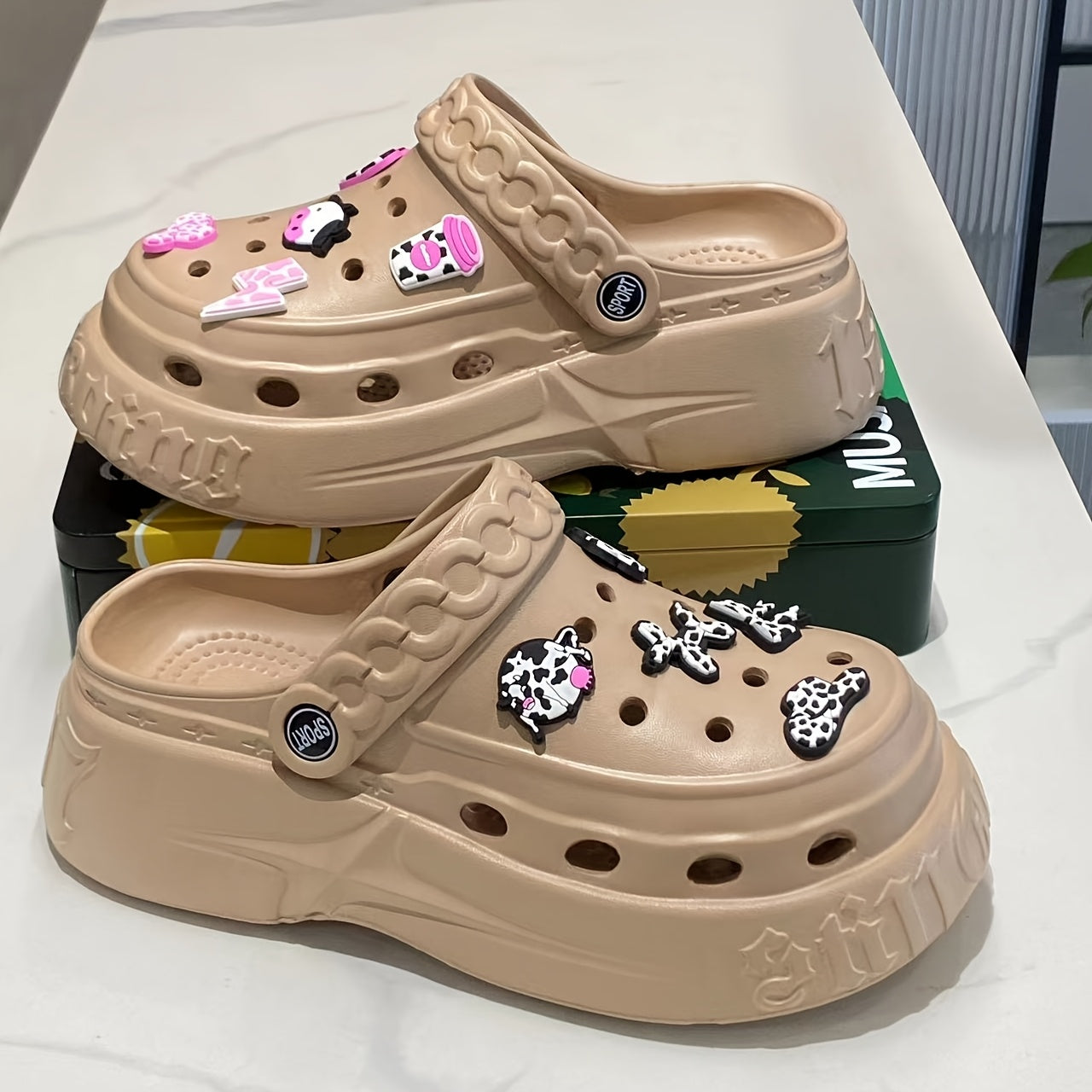 Women's Platform Clogs Shoes with Cushioned Insole, Lightweight EVA, Black White