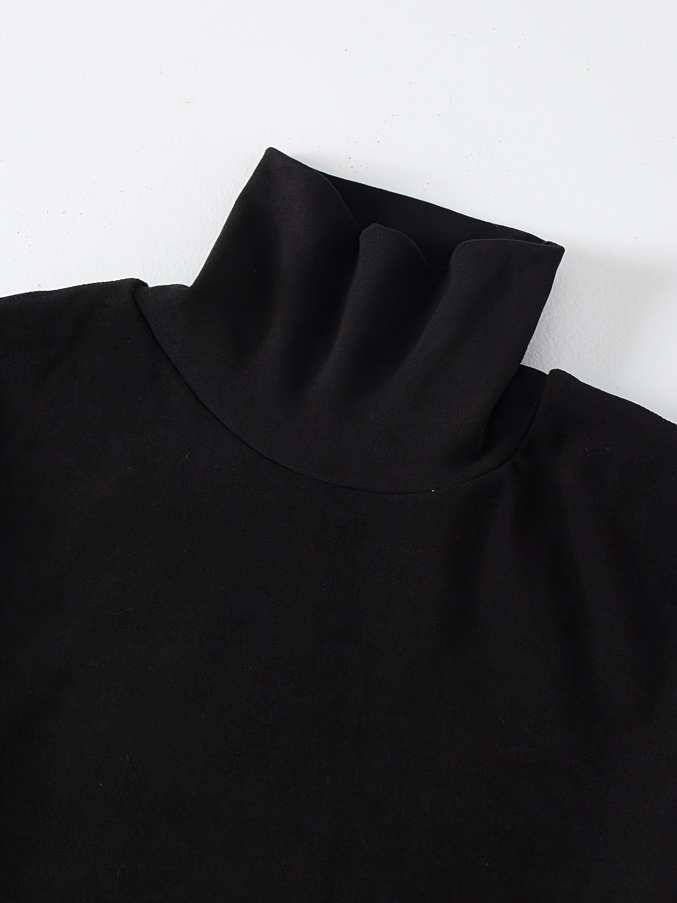 Men's Fleece Turtleneck Long Sleeve Shirt Fall Winter Solid Knit Polyester Elastane