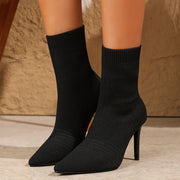 Women's Knitted High Heel Ankle Boots with Pointed Toe and 9cm Sole