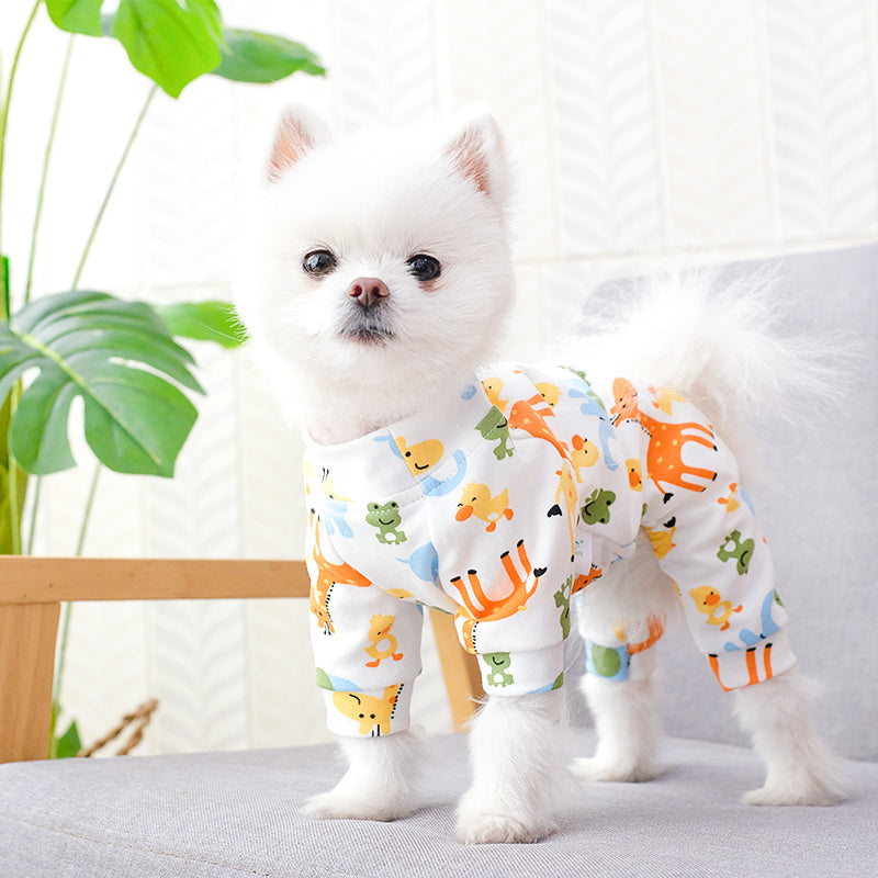 Dog Pajamas Small Breed Cozy Polyester Knit Cartoon Animal Print Pullover All-Season