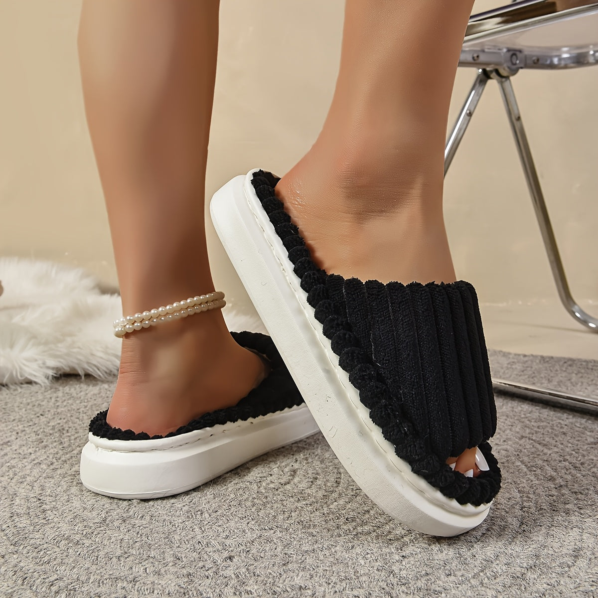 Женские плюшевые тапочки однотонные с толстой подошвой, универсальная домашняя обувь для всех сезонов