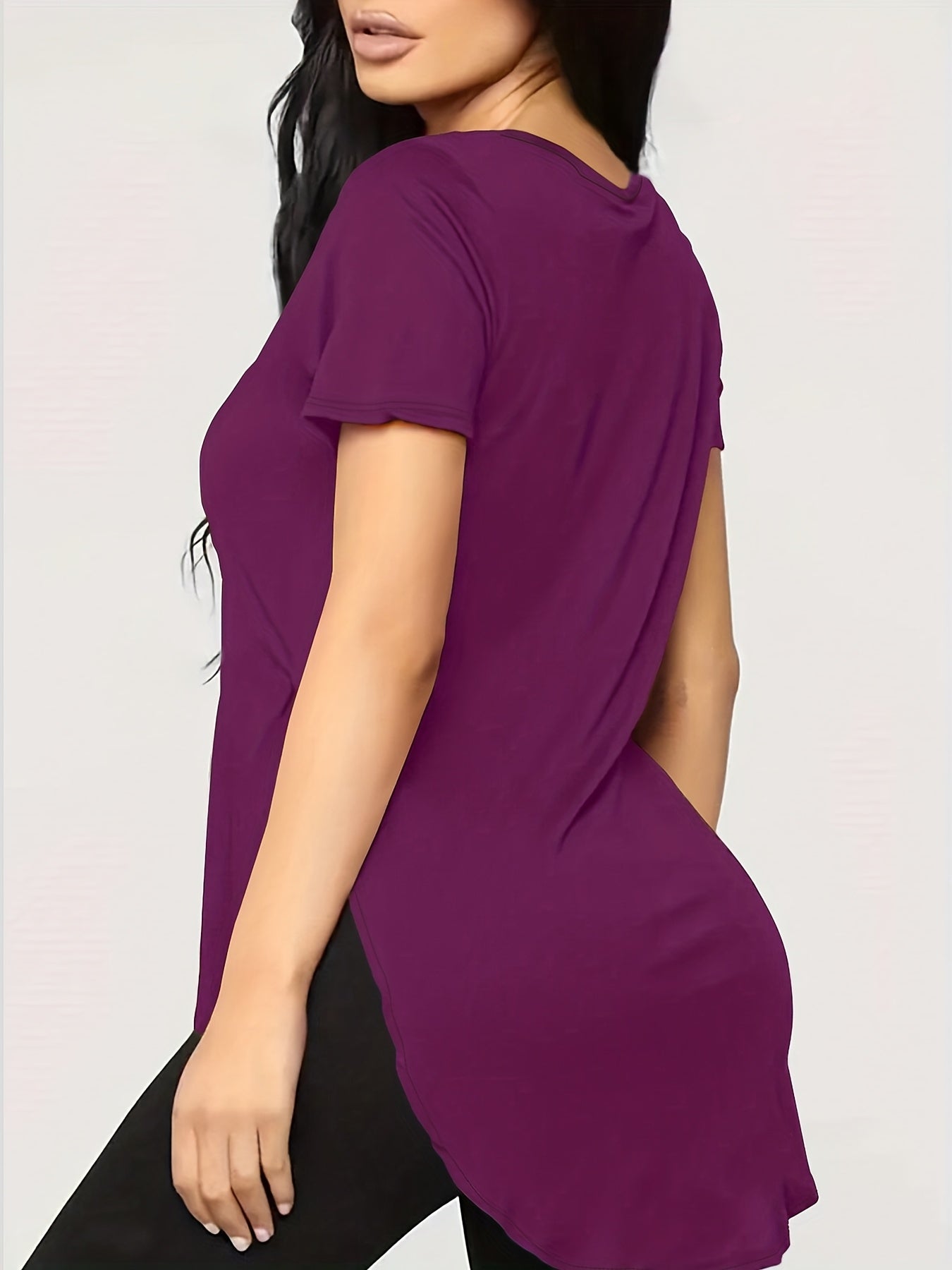 Plus Size Women Short Sleeve T-Shirt Casual Top with Slanted Neck