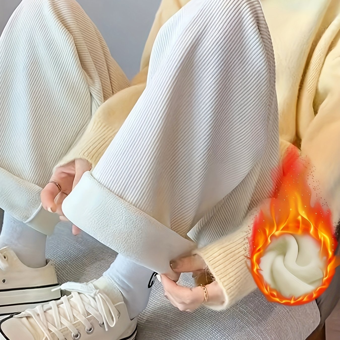 Women's Winter High-Waisted Sleep Pants Polyester Velvet Lined Casual Long