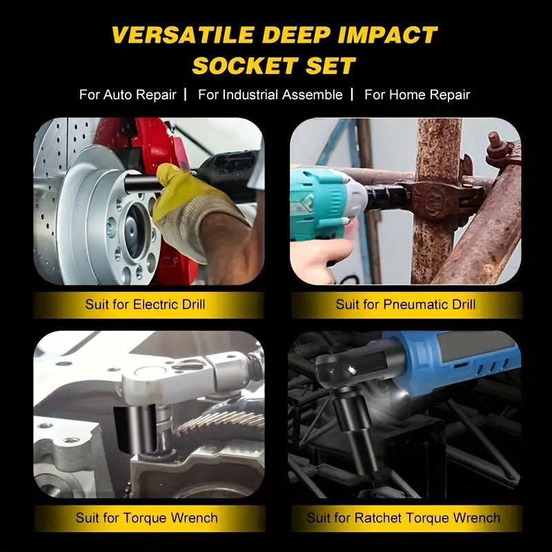 10 Pieces Impact Socket Set 1/2 Inch Deep Drive Carbon Steel Auto Repair