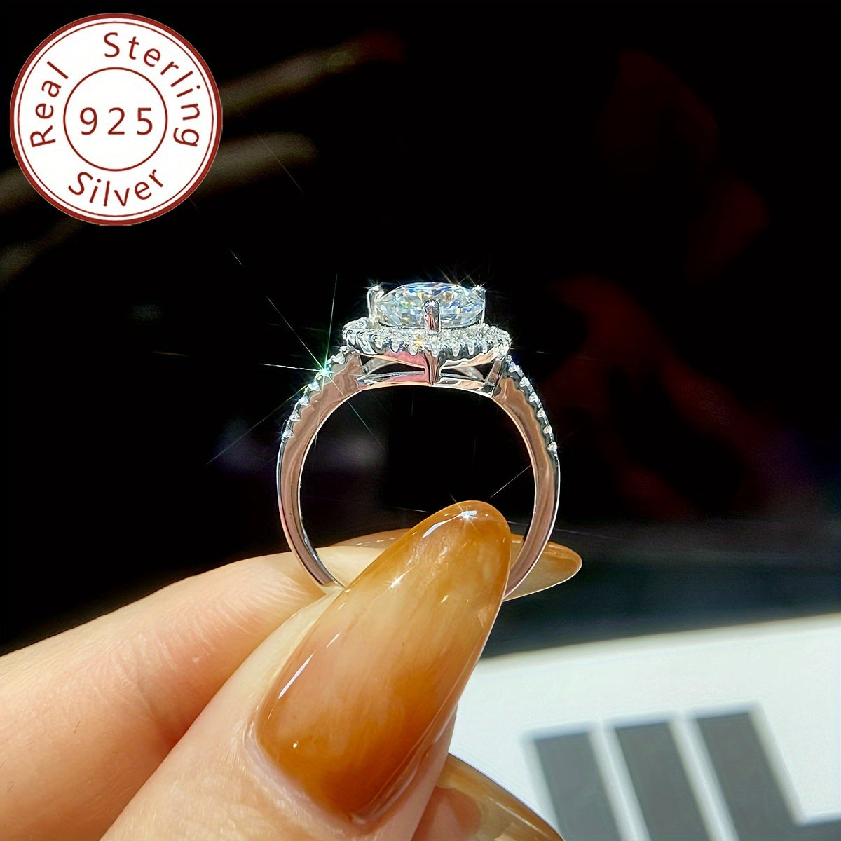 Ladies Silver Promise Ring 1CT Moissanite Heart Hypoallergenic Engagement Wedding Anniversary Valentine