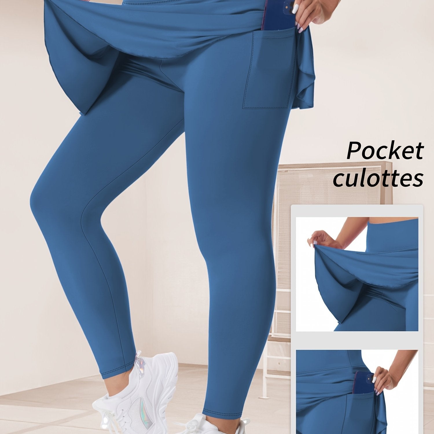 Women's Plus Size Solid High Rise Running Yoga Leggings with Pockets
