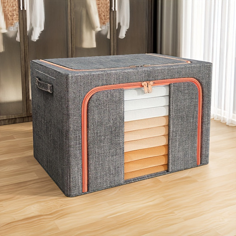 Katta sig'imli kiyim saqlash qutilari, egiluvchan va to'plangan, shaffof derazali va olib yurish tutqichlari bilan.