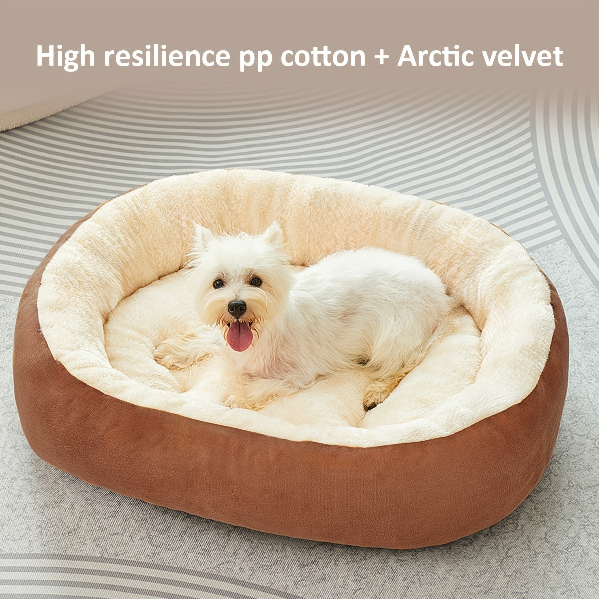 Oval Pet Bed for Small to Medium Dogs Plush Polypropylene Non-Assembled