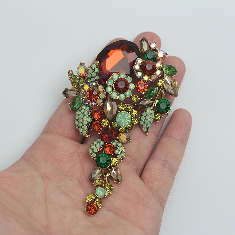 Oversized Crystal Glass Brooch for Women Elegant Alloy Rhinestone Lapel Pin