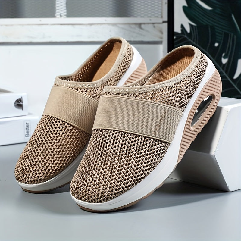 Ayollar uchun nafas oluvchi mesh slip-on platform sport poyabzali, kundalik va barcha mavsum uchun oyoq kiyim