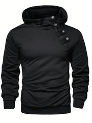 Men's Solid Color Polyester Hoodie with Button Detail Regular Fit Spring Fall Casual Sweatshirt