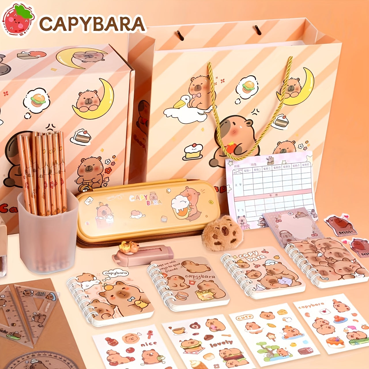 Capybara Themed Stationery Gift Set Notebooks Pens Paper Clips Accessories for Students and Animal Lovers
