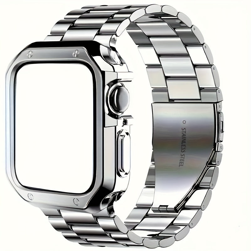 Stainless Steel Smartwatch Strap for Apple Watch S7 S8 S9 with Folding Buckle and TPU Cover