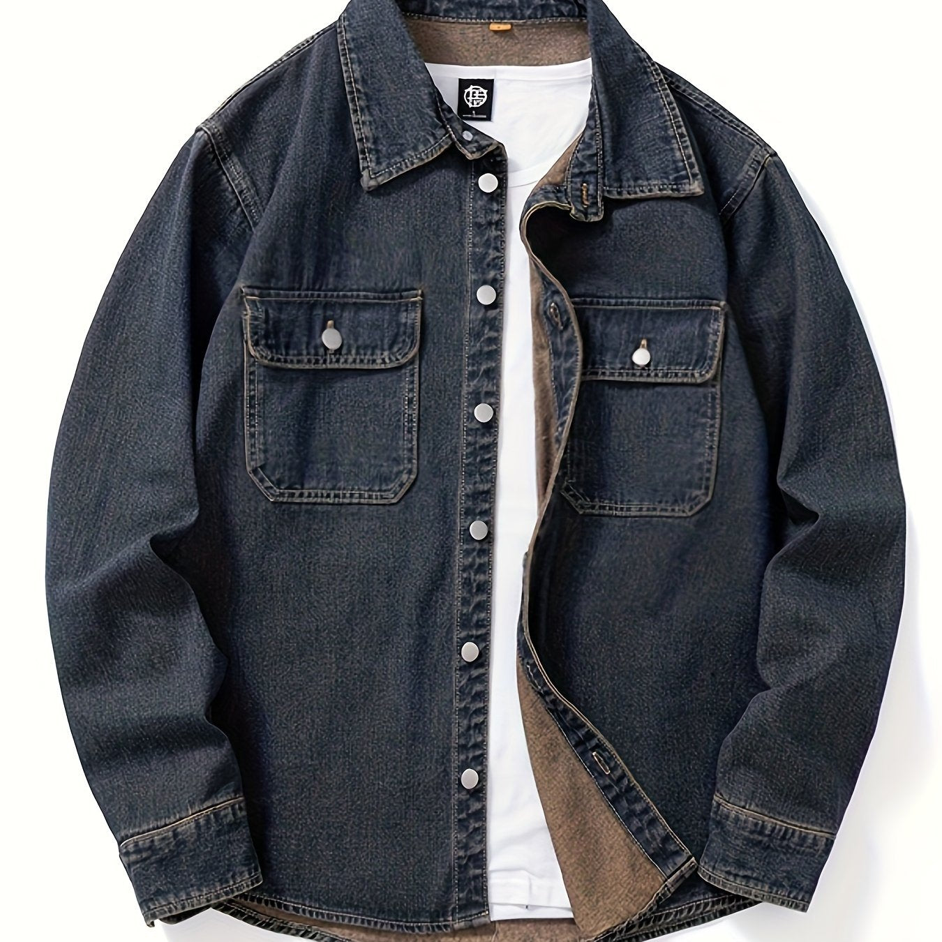 Men's Denim Shirt Casual Loose Fit Lapel Collar Pockets Spring Fall