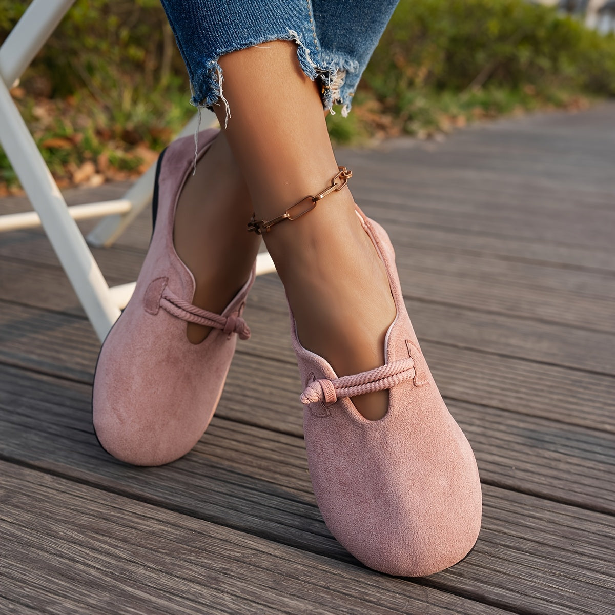 Women's Soft Sole Brown Flats, Slip-On Casual Shoes, Non-Slip Rubber