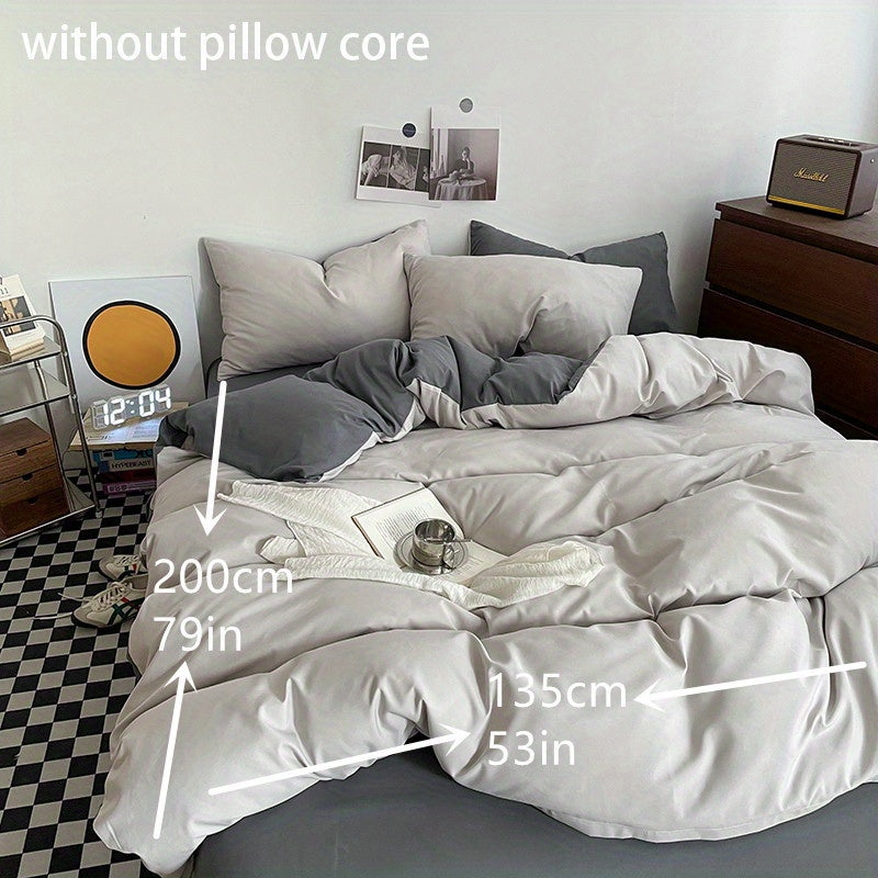 Set of 3 Solid Color Double Stitch Quilt Cover Sets in White Blue Gray with Pillowcases