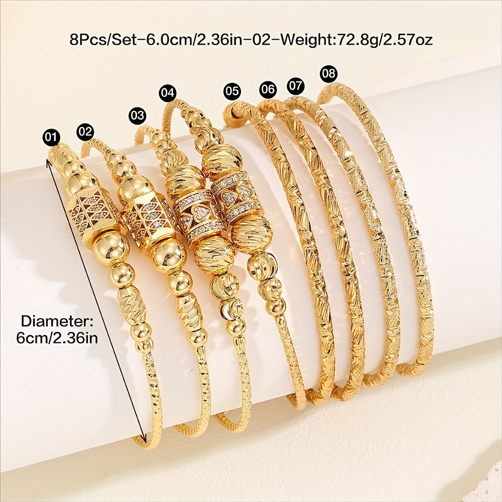 Set of 8 Sparkling Cubic Zirconia Copper Alloy Bangle Bracelets for Weddings Parties Vacations