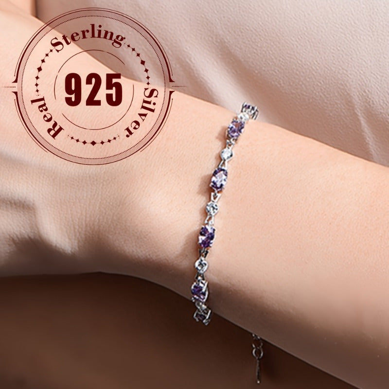 Pulsera de plata de ley con piedras moradas Joyería elegante para mujeres