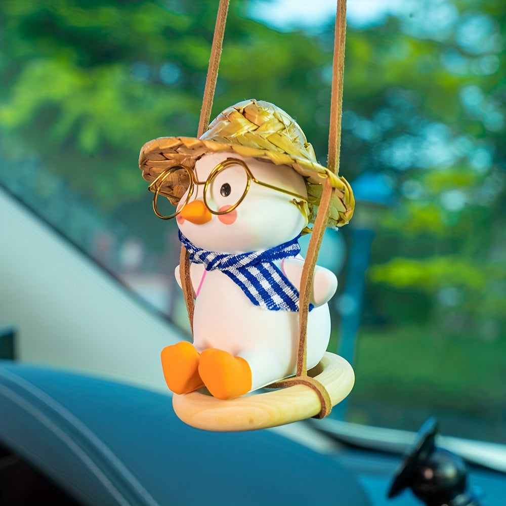 Women Girl Car Hanging Ornament Cute Duck Mirror Decor Rearview Mirror Accessory