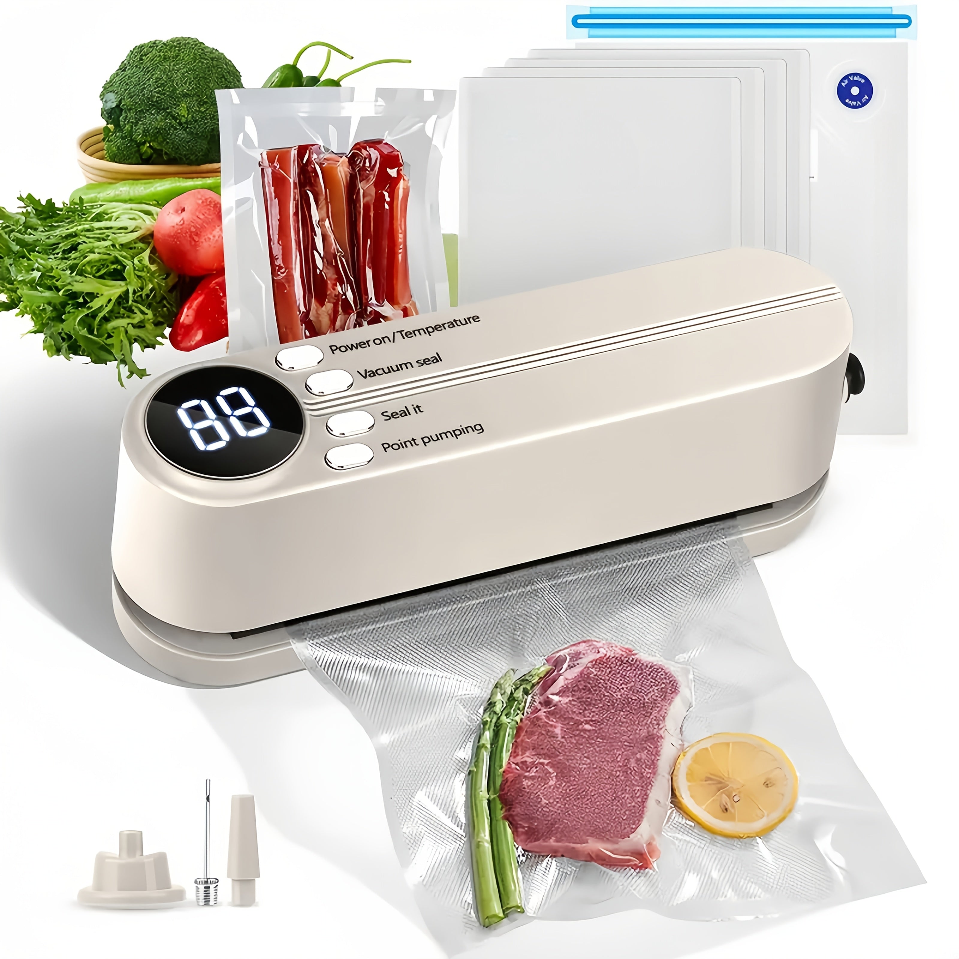 Portable Vacuum Sealer with Snack Bag System USB Rechargeable for Kitchen and Outdoor Use Includes 10 Bags and Roll