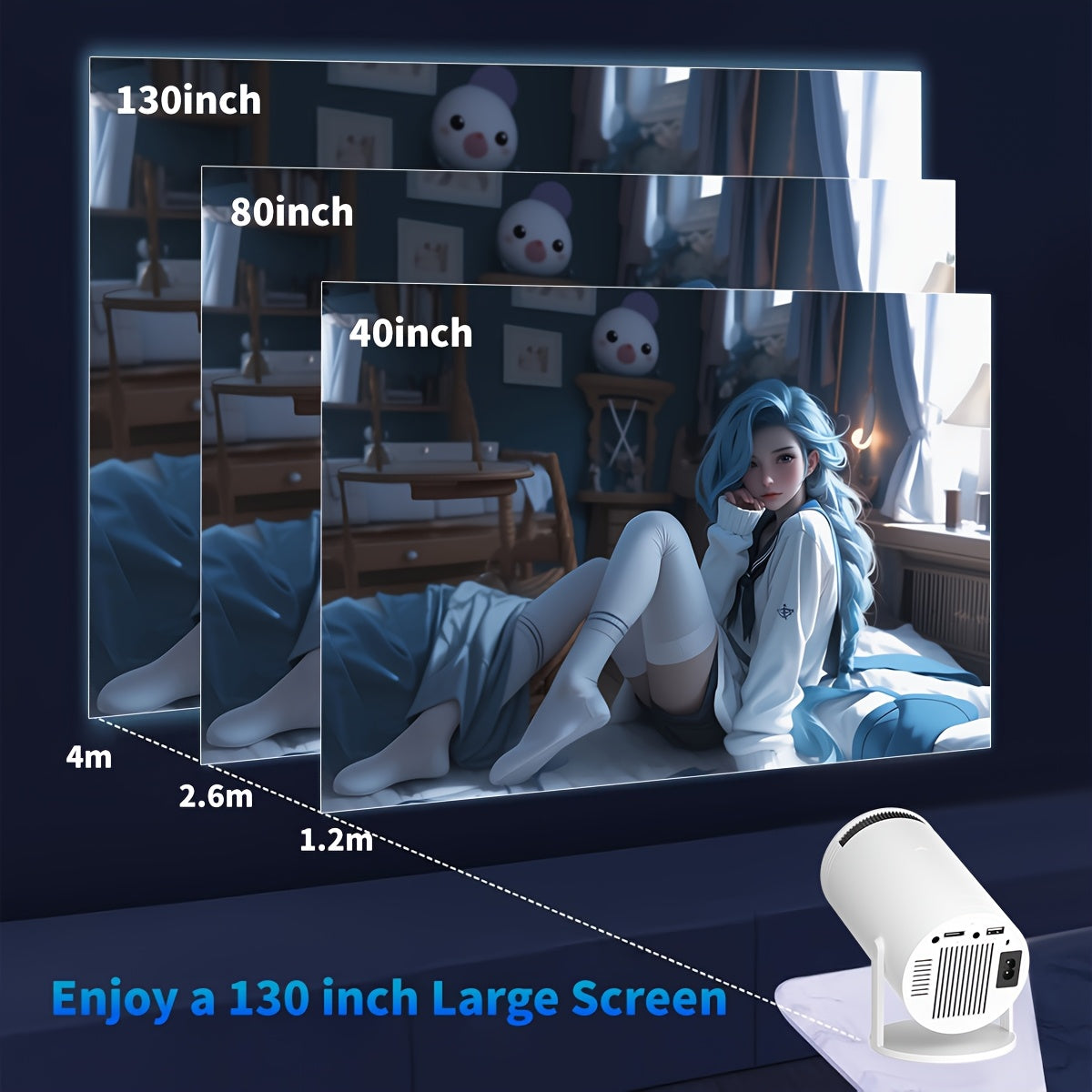 Portable Mini Projector Supports 1080P WiFi5.2 Bright Home Office