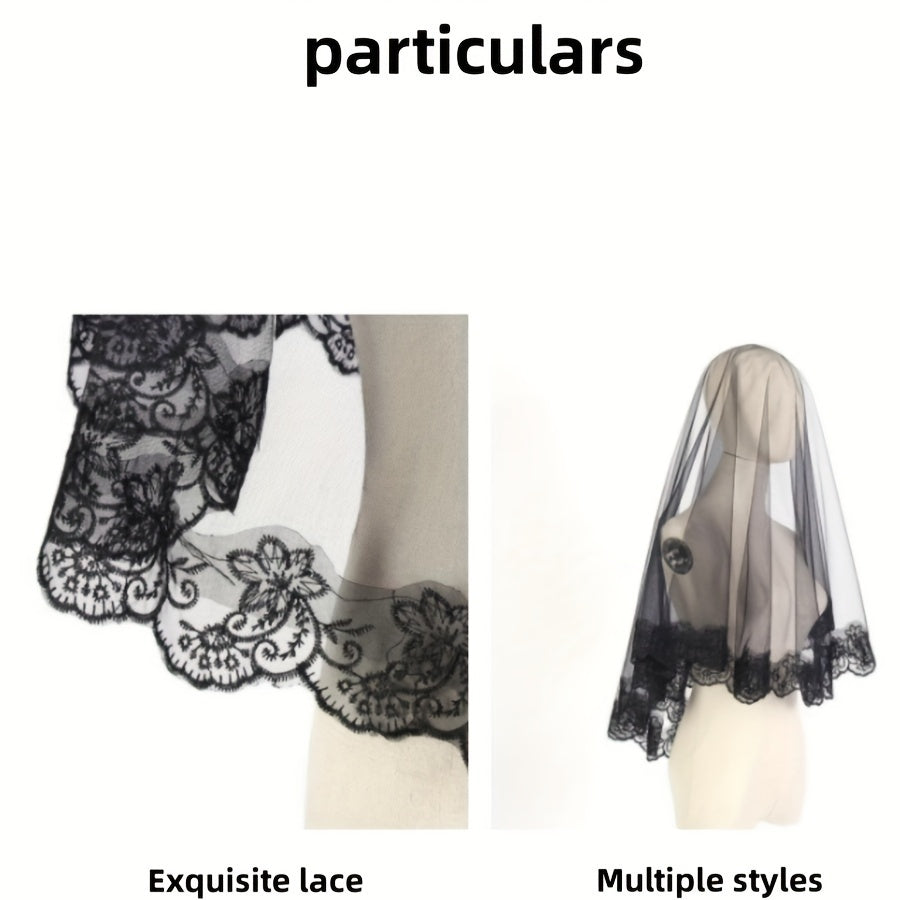 Black Lace Bridal Veil for Wedding Halloween Day of the Dead Gothic Bohemian Style Mantilla
