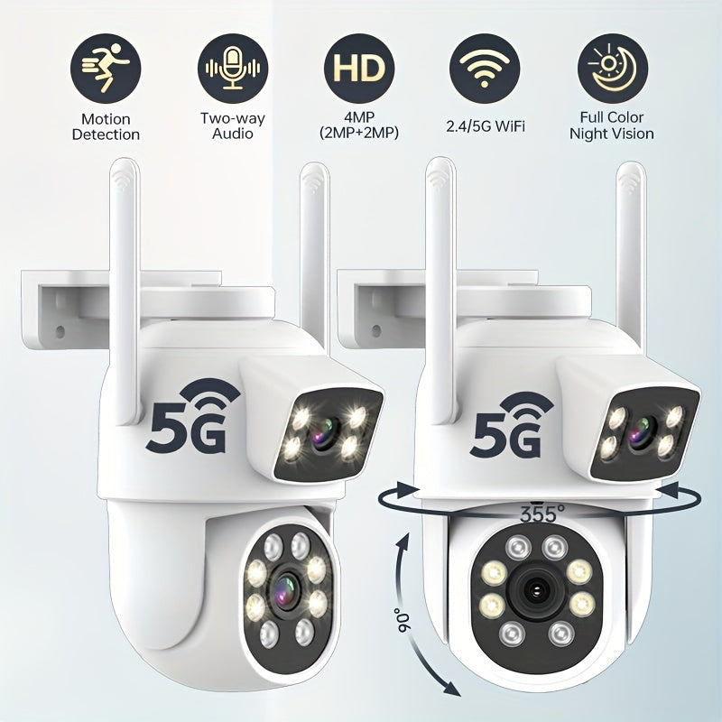 Dual Lens 4MP Security Cameras with PTZ Two-Way Audio WiFi Cloud Storage for Home Outdoor Monitoring