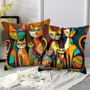 Abstract Cat Print Decorative Throw Pillow Cover Soft Zip Closure for Home Sofa Bed Car Office