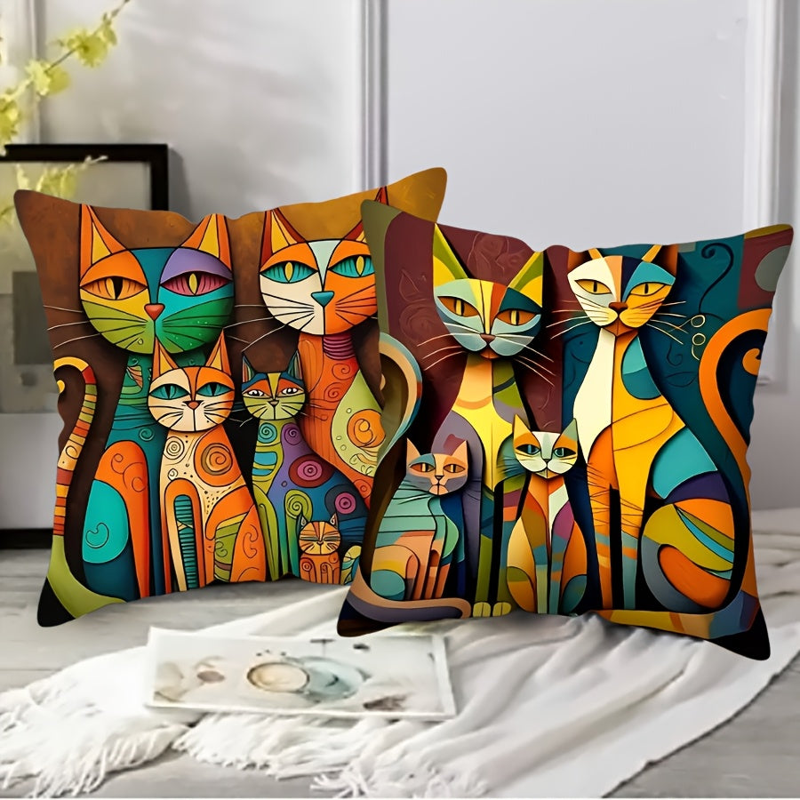 Abstract Cat Print Decorative Throw Pillow Cover Soft Zip Closure for Home Sofa Bed Car Office