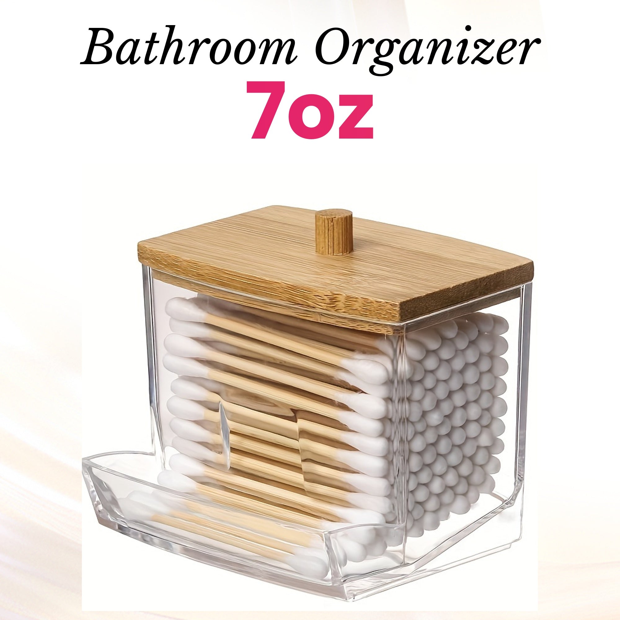 Bathroom Organizer Bamboo Acrylic 7oz Swab Pad Storage Holder for RVs and Home