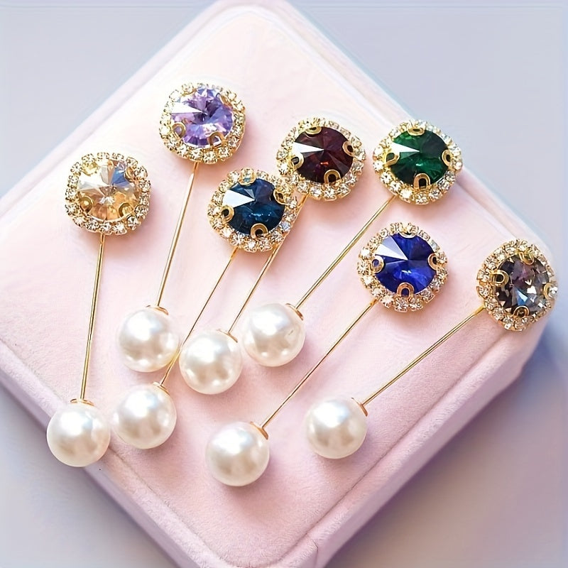 6 ta nafis rhinestone brooch pinlar to'plami, rang-barang dumaloq va kvadrat shakllar va rezin aksessuarlar bilan