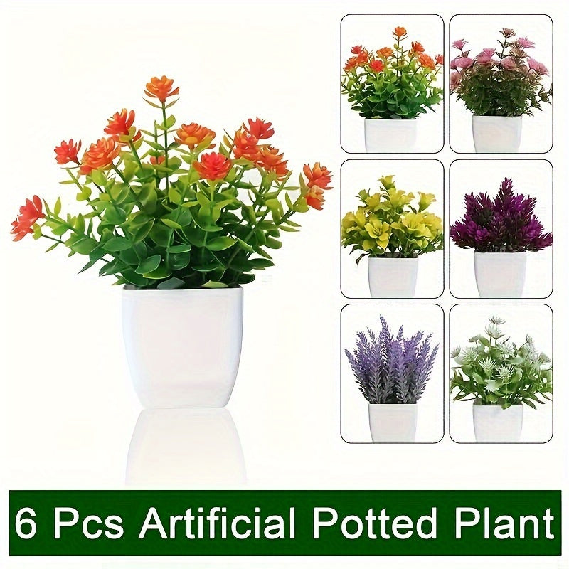 Set de 6 macetas de flores artificiales para decoración del hogar y oficina