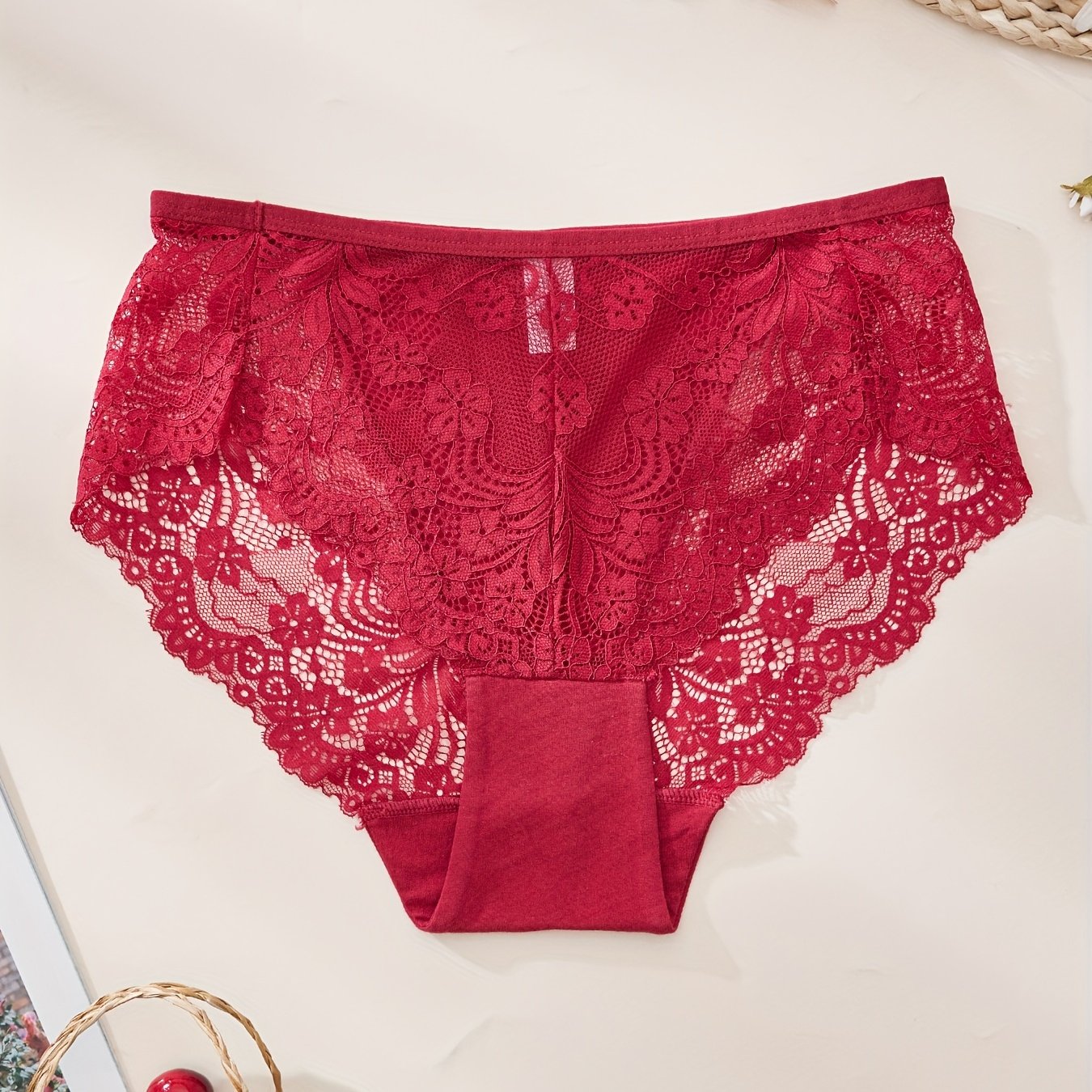 Women's Lace Cut-Out Briefs Breathable Polyamide Knit Solid Color Lingerie