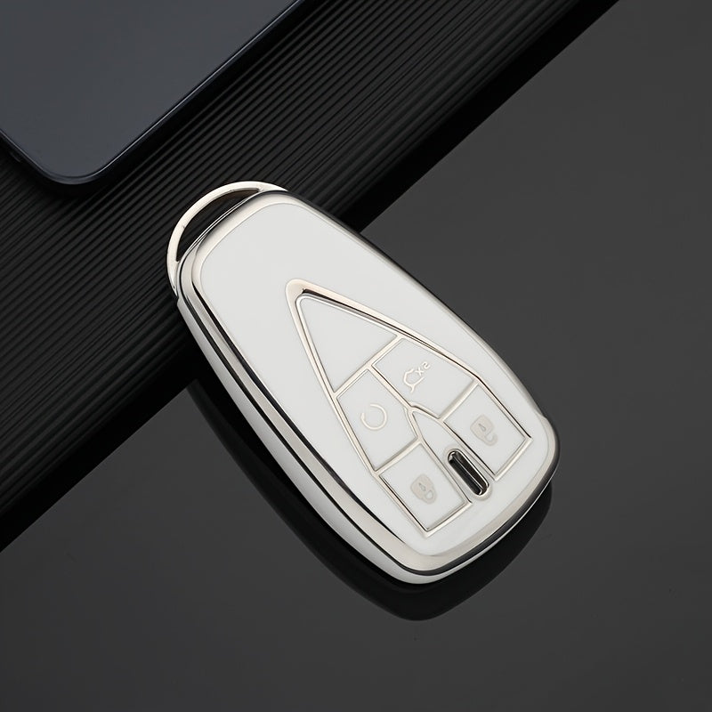 Universal TPU Key Cover for Cars Protective Case Silver Trim Rocket Design