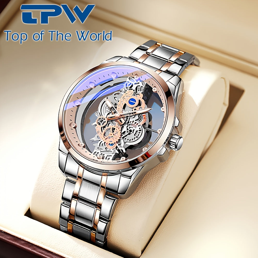 Men's Quartz Watch with Steel Strap Luminous Round Dial Slim Design