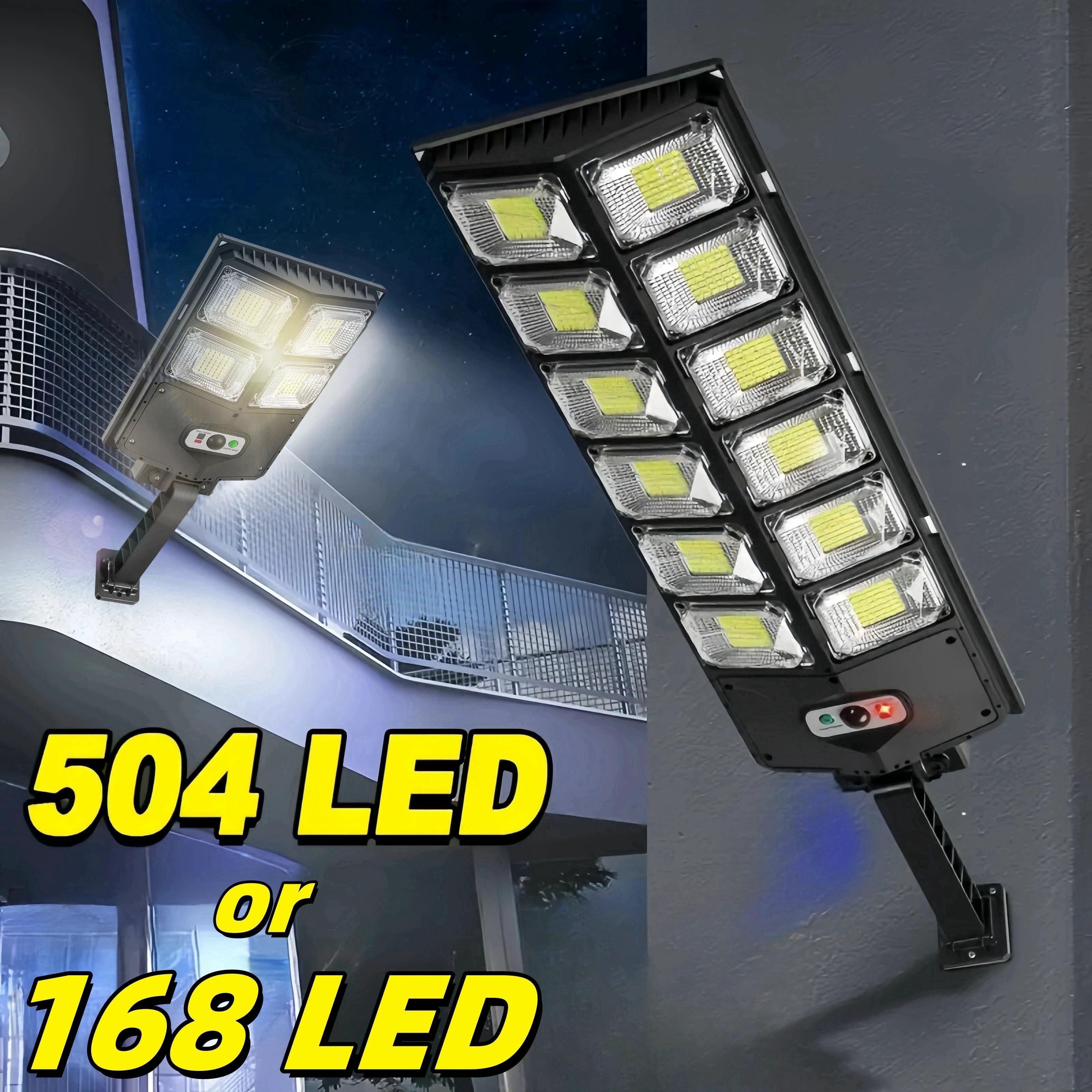 Solar Powered Outdoor Street Light with Motion Sensor 504 LED 7000K Cool White Dimmable Energy-Efficient