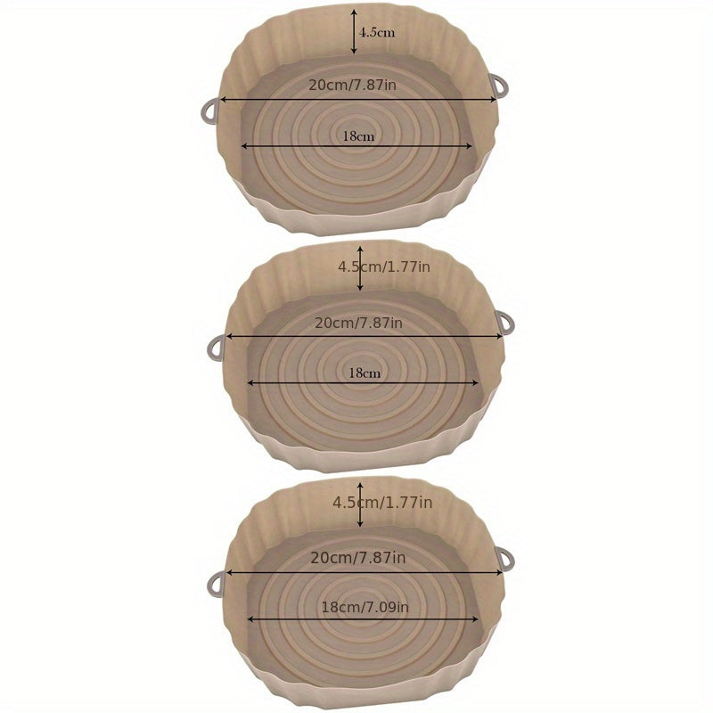 Set of 3 Silicone Air Fryer Liners Non-Stick Mats 18cm Baking Trays for Oven Cooking