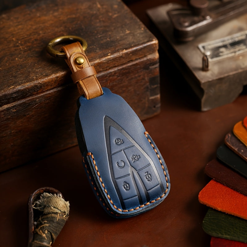 Universal PU Leather Key Fob Cover for SUV Remote with Secure Chain